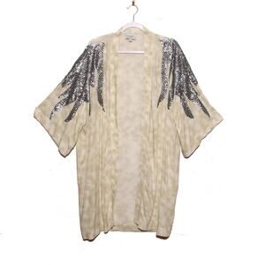 Haute Hippie Tribe Sequined Boho Cardigan Size Medium Champagne Cloud New No tag